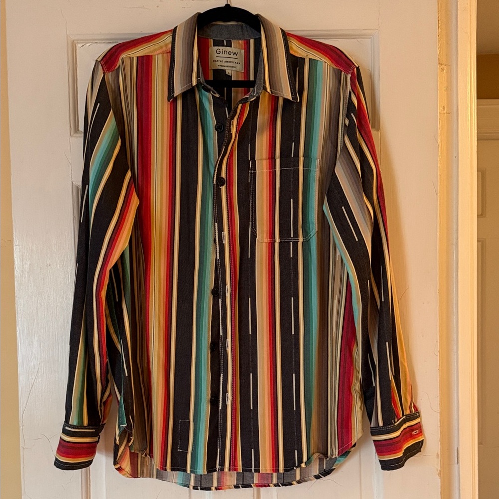 Native American Brand “Ginew” Men's Multicolor Striped Casual Button Down Shirt